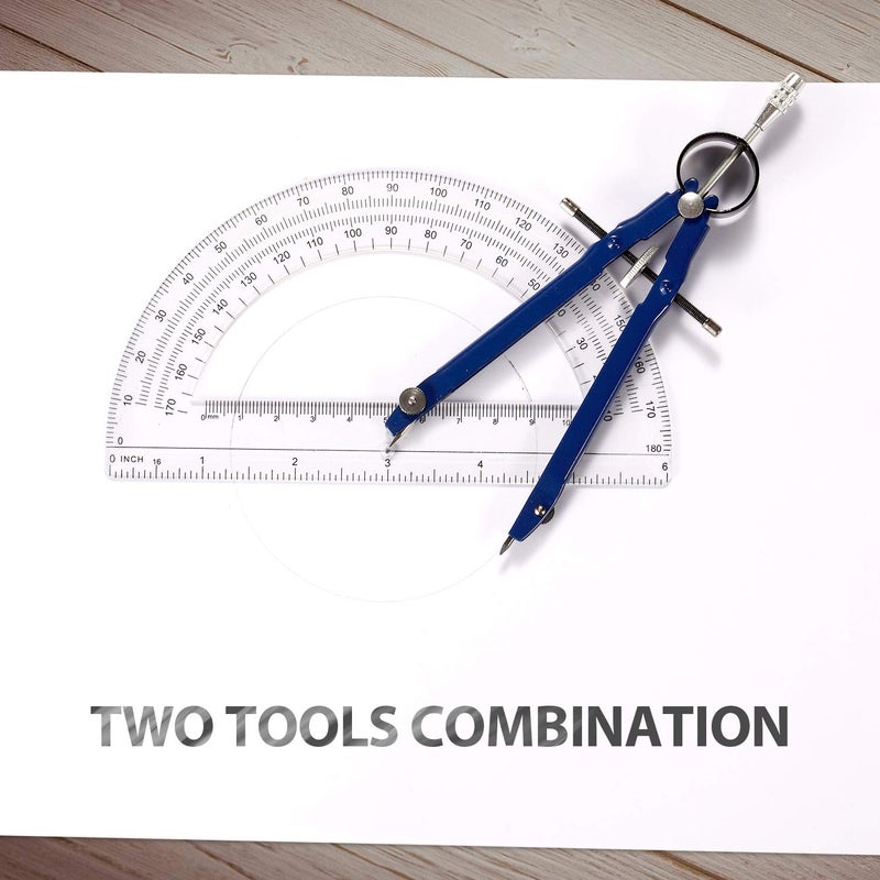 KABUDA Professional Precision Compass Set, Metal Spring Bow Compass with Protractor, Lock, Pencil Leads & Screw Replacements, for Geometry, Math, Drafting, Drawing & Measuring, School & Office Supplies - Image 3